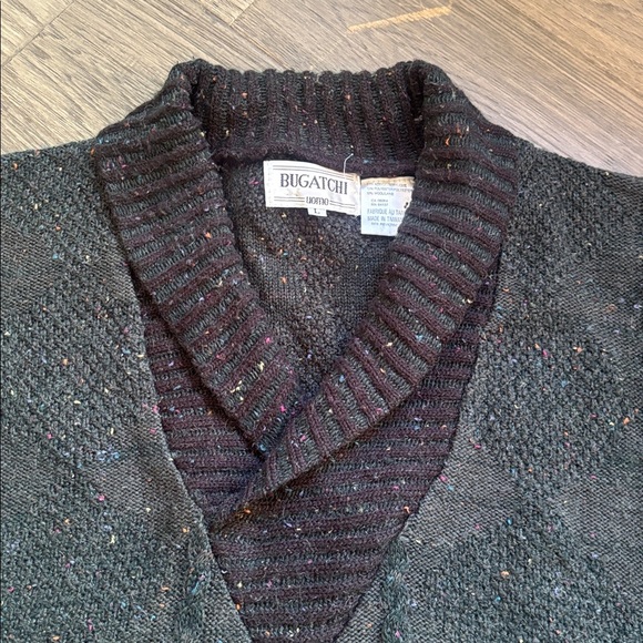 Bugatchi | Vintage Pine Green and Charcoal Knit V-Neck Sweater Size Large - Picture 5 of 14